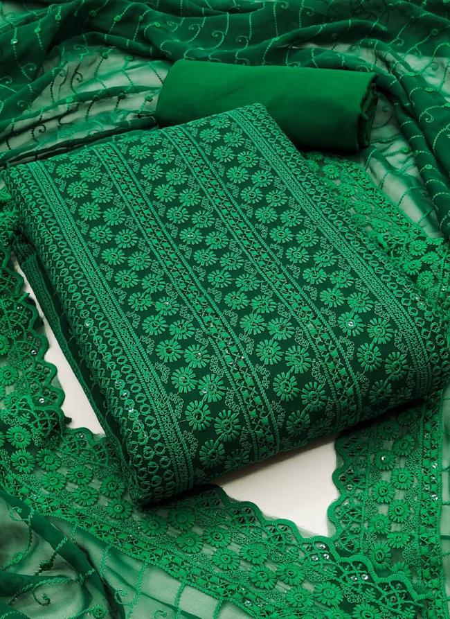 Georgette Green Festival Wear Chikankari Work Dress Material